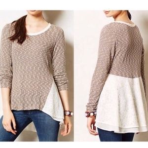 Anthropologie striped sweater with lace detail